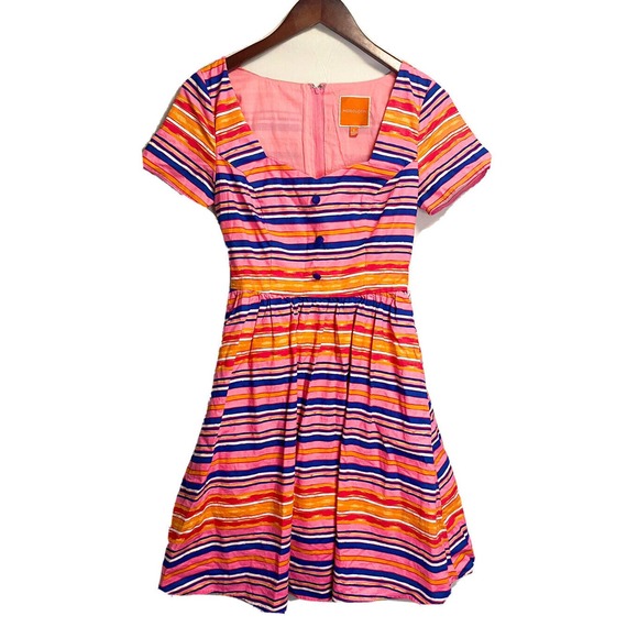 Modcloth Womens Cycling In Seville Striped Fit And Flare Colorful Dress Sz Small - Picture 1 of 4
